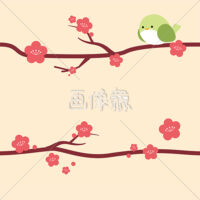 梅とうぐいすのシームレス模様素材(1)