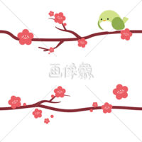 梅とうぐいすのシームレス模様素材(3)