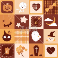 ハロウィンのパッチワーク柄シームレス模様素材(2)