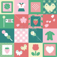 春のパッチワーク柄シームレス模様素材(1)