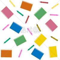 クレヨンとノートの文房具シームレス模様素材