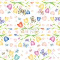 お花とちょうちょのシームレス模様素材