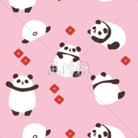 パンダのキャラクター柄シームレス模様素材