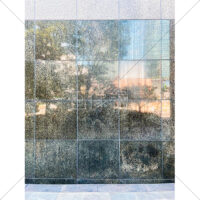 絵画のような外壁、石材タイルに映り込んだビルや木々の写真素材（1）