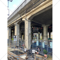 駅の高架下・高架橋の工事現場の写真素材